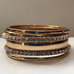 Goldtone and Crystal Bangle Bracelet Set (6 bracelets, 2.5” diameter)